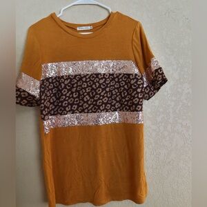 Leopard Print Sequin Kids Top - Orange